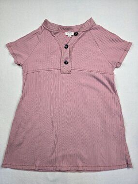 Umgee Womens S Sink Ribbed Short Sleeve Button-Up Tunic Dress Top With Pockets